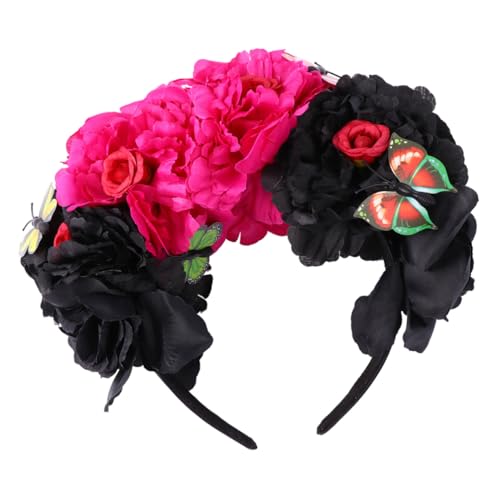 FONDOTIN Halloween Haarreif Damen Rotes Schwarz Peony Haarschmuck Festlicher Stirnband für Party Kostüm Tag der Toten Dekoration von FONDOTIN
