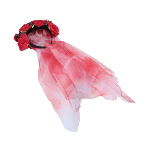 FONDOTIN Halloween Haarreif mit Roter Rosenblume und Realistischer Totenkopf Vielseitiger Haarschmuck für Damen und Festliches Accessoire für Halloween Kostüm Party Geburtstagsfeier und von FONDOTIN