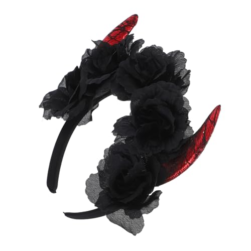 FONDOTIN Halloween Haarreif mit Schwarzen Rosen Dekoratives Teufelshorn Stirnband Leichtes Damen Haaraccessoire für Halloween Kostüm Party und Karneval Kopfschmuck FONDOTIN Halloween Haarreif mit Schwarzen Rosen Dekoratives Teufelshorn Stirnband Leichtes Damen Haaraccessoire für Halloween Kostüm Party und Karneval Kopfschmuck von FONDOTIN