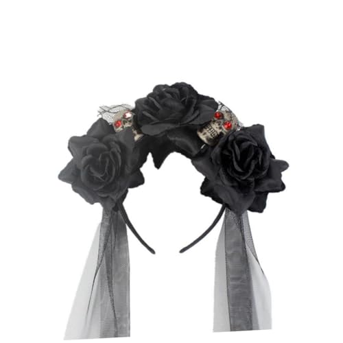 FONDOTIN Halloween Haarreifen mit Simulierten Blumen und Schädeln Schwarzes Stirnband Langlebiges Halloween Haaraccessoire für Party und Karnevalskostüm für Verkleidungen und von FONDOTIN