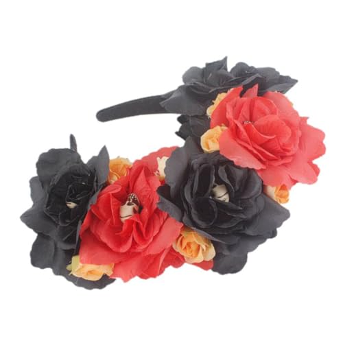 FONDOTIN Halloween Haarschmuck Damen Rutschfestes Blumenhaarband mit Realistischen Rosen Für Party Cosplay und Tag der Toten Dekoration von FONDOTIN