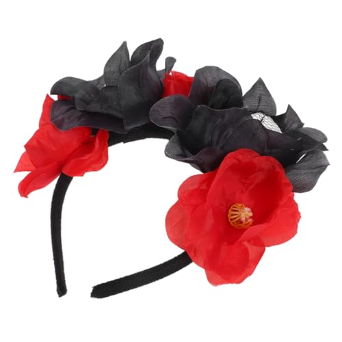 FONDOTIN Halloween Haarschmuck mit Realistischer Schädel und Rosen Dekoration Langlebiges Haarband in Schwarz Rot Stilvolles Kopfstück für Halloween Partys und Kostüme von FONDOTIN