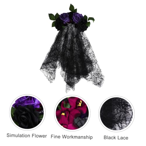 FONDOTIN Halloween Schädel Haarreif mit Schwarzer und Langem Schleier Floraler Haarschmuck für Damen Cosplay Kostüm Accessoire für Halloween Karneval Party und Festlichkeiten von FONDOTIN