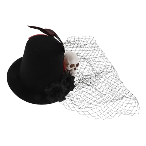 FONDOTIN Kleiner Schwarzer Hut mit Schleier und Blumen Vintage Mini Fascinator für Halloween und Teepartys Handgefertigtes Party Accessoire für und Cosplay von FONDOTIN
