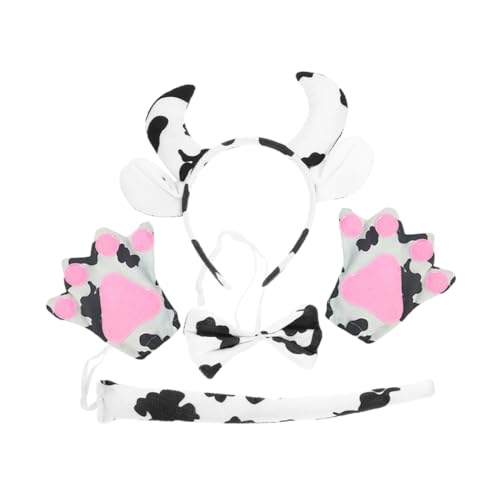 FONDOTIN Kuh Kostüm Set mit Kopfband und Fliege Weiche Tierohren Haarreif Cosplay Zubehör für Karneval Halloween Party und Bühnenauftritte Vielseitiges Animal Costume Set FONDOTIN Kuh Kostüm Set mit Kopfband und Fliege Weiche Tierohren Haarreif Cosplay Zubehör für Karneval Halloween Party und Bühnenauftritte Vielseitiges Animal Costume Set von FONDOTIN