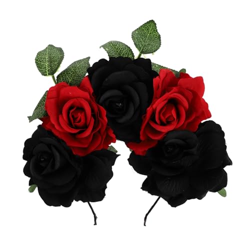FONDOTIN Rotes und Schwarzes Rosen Blumenstirnband für Halloween Party Filigraner Haarschmuck Vielseitiger Foto Requisit und Festliches Accessoire für Damen und Mädchen FONDOTIN Rotes und Schwarzes Rosen Blumenstirnband für Halloween Party Filigraner Haarschmuck Vielseitiger Foto Requisit und Festliches Accessoire für Damen und Mädchen von FONDOTIN