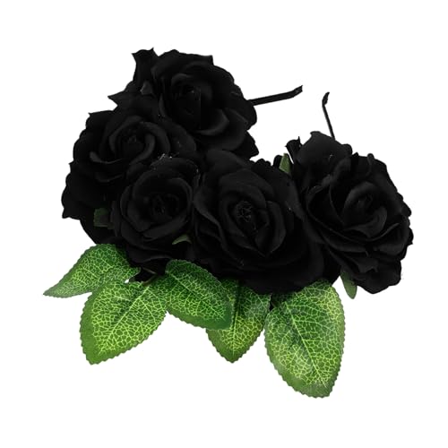 FONDOTIN Simulation Rosen Haarreif Schwarz Halloween Party Haarschmuck Damen Mädchen Floral Stirnband Cosplay Foto Zubehör von FONDOTIN