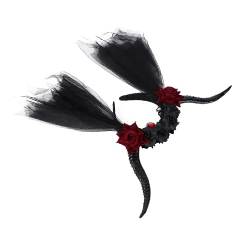 FONDOTIN Steampunk Haarreif mit Antilopenhorn und Schleier Gothic Teufelshörner Haarreif für Halloween Party Modisches Party Headwear für Damen und Mädchen FONDOTIN Steampunk Haarreif mit Antilopenhorn und Schleier Gothic Teufelshörner Haarreif für Halloween Party Modisches Party Headwear für Damen und Mädchen von FONDOTIN