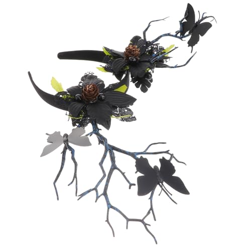 FONDOTIN Verstellbares Hirschgeweih Haarreif mit Blumen Schmetterlingen und Elastischer Kopfschmuck für Damen und Halloween Kostüm Haarband für Party und Cosplay von FONDOTIN
