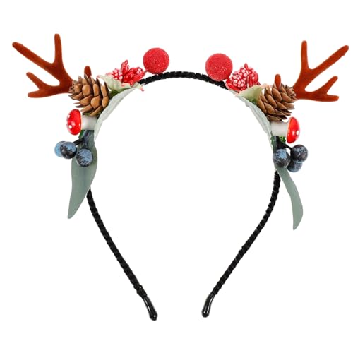 FONDOTIN Weihnachts Stirnband Rentiergeweih Haarreif mit Künstlichen und Beeren Festliche Kopfbedeckung für Damen und Mädchen Weihnachtsfeier Accessoire von FONDOTIN