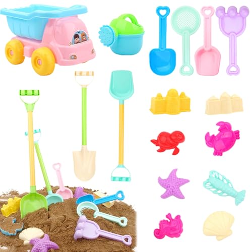 16 Stück Sandspielzeug Set Kinder, Sandkasten Spielzeug mit Faltbar Eimer Sandformen Sandschaufel Strandharke Gießkanne, Wasserspielzeug Mädchen Junge, Strand Spielzeug ab 3 4 5 6 7 Jahre Geschenk (C) von FONDUO