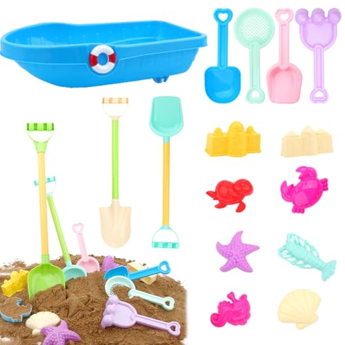 15 Stück Sandspielzeug Set Kinder, Sandkasten Spielzeug mit Faltbar Eimer Sandformen Sandschaufel Strandharke Gießkanne, Wasserspielzeug Mädchen Junge, Strand Spielzeug ab 3 4 5 6 7 Jahre Geschenk (B) von FONDUO