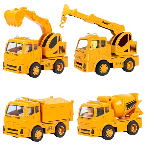 4 Stück Sandspielzeug Bagger Kinder Sandkasten Spielzeug Set, Bagger Sand Spielzeug ab 1 2 3 4 5 Jahr Mädchen Junge Geschenk, Kipplaster Ingenieurfahrzeuge Gartenspielzeug für Frühling Sommer (A) von FONDUO
