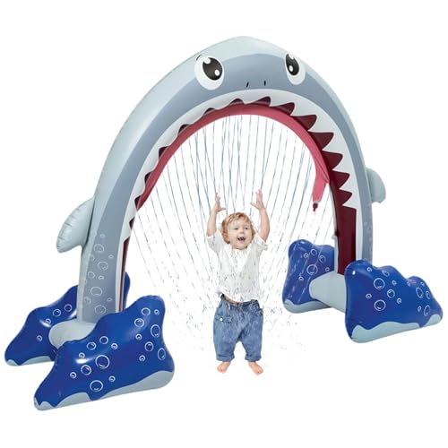 Aufblasbare Sprinkler Groß, 250 x 175 x 95cm, Garten Wasserspielzeug Hai Bogen Für Kinder Wassersprinkler Pool Spielzeug Strandspielzeug für Sommer Outdoor Garten Strand Party von FONDUO