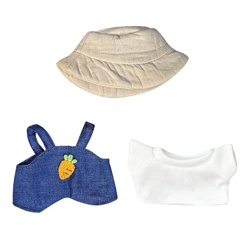 DIY Puppenkleidung Für 17cm Puppen, Deko Figuren Kleidung, Plüsch Puppen Outfit Mit Mütze, Overalls, T-Shirt Aus Baumwolle, Süße Bekleidungs Zubehör, Geschenk für Kinder Erwachsener (D) von FONDUO