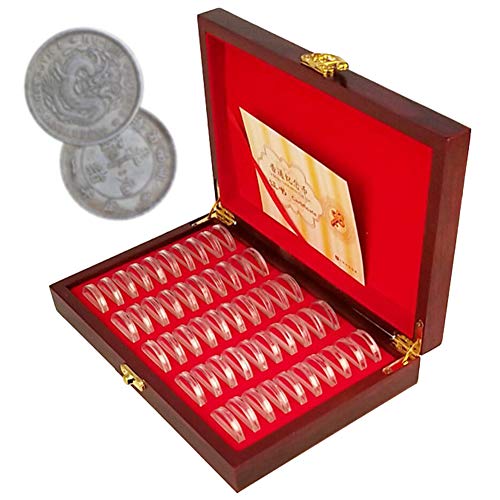 FONDUO Sammlermünzen Aufbewahrung, 50 Stück Münzkapseln für 3 Größen (25/27/30mm), Holz Aufbewahrungsbox+ Innenpolster, Protect Dichtung Münzhalter (3 Größen) von FONDUO