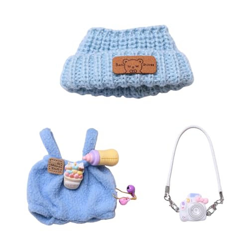 Plüsch Puppen Kleidung Niedliche Monster Spielzeug Kleidung Outfit DIY Hut Overall Kamera, Bekleidung für 17cm Doll Clothes Zubehör, Geschenke für Kinder Erwachsener (Blau) von FONDUO