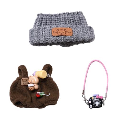 Plüsch Puppen Kleidung Niedliche Monster Spielzeug Kleidung Outfit DIY Hut Overall Kamera, Bekleidung für 17cm Puppen Zubehör, Geschenke für Kinder Erwachsener (Braun) von FONDUO