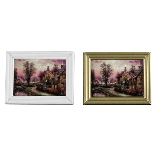 2 PCS FONGKNOX Miniaturgemälde, Puppenhaus, Miniatur-Bilderrahmen, Gemälde, Maßstab 1/12, Puppenhaus, Landhaus-Bild, Puppenhaus-Zubehör von FONGKNOX