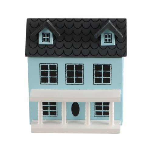 FONGKNOX Miniatur-Haus-Kit Mini-Dorfhäuser Modell DIY Mini VillaPuppenhaus-Bastelmodell aus Holz, Blau von FONGKNOX