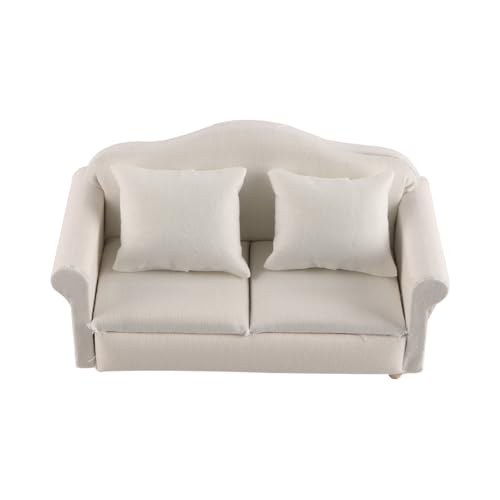 FONGKNOX Puppenhaus-Sofa, Miniatur-Sofamöbel mit Kissen, Akzentstuhl im Maßstab 1/12 für Mini-Hausmöbel, gepolstertes Sofa, Puppenhauszubehör, weiß FONGKNOX Puppenhaus-Sofa, Miniatur-Sofamöbel mit Kissen, Akzentstuhl im Maßstab 1/12 für Mini-Hausmöbel, gepolstertes Sofa, Puppenhauszubehör, weiß von FONGKNOX