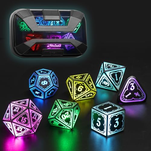 FONVGOGO LED DND Würfel Set für Dungeons und Dragons, Kabelloses Beleuchtetes Cooles D&D Würfelset, Wiederaufladbare 7-farbige Polyedrisches Würfel für Geschenke und Zubehör (Astralsplitter Schwarz) von FONVGOGO