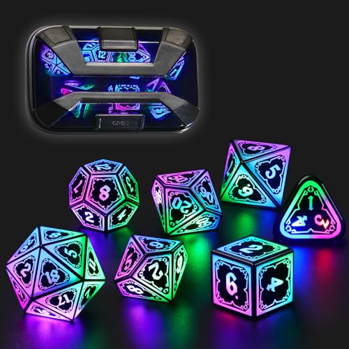FONVGOGO Leuchtendes DND Würfel Set, Wiederaufladbar, Coole LED D&D Würfel 7-teilig mit Ladebox, Polyedrisches Dungeons and Dragons Würfelset für Rollenspiele Tischspiele (Astralsplitter Mischfarbe) von FONVGOGO