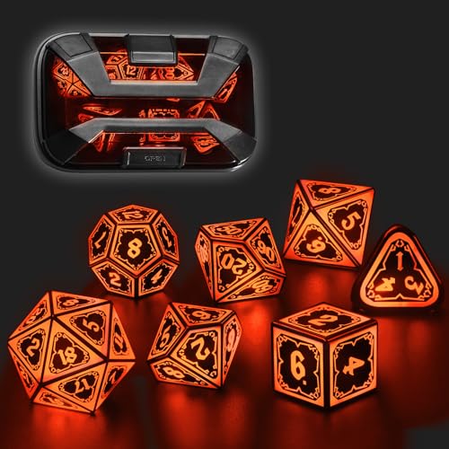 FONVGOGO Leuchtendes DND Würfel Set, Wiederaufladbar, Coole LED D&D Würfel 7-teilig mit Ladebox, Polyedrisches Dungeons and Dragons Würfelset für Rollenspiele Tischspiele (Astralsplitter Orange) FONVGOGO Leuchtendes DND Würfel Set, Wiederaufladbar, Coole LED D&D Würfel 7-teilig mit Ladebox, Polyedrisches Dungeons and Dragons Würfelset für Rollenspiele Tischspiele (Astralsplitter Orange) von FONVGOGO