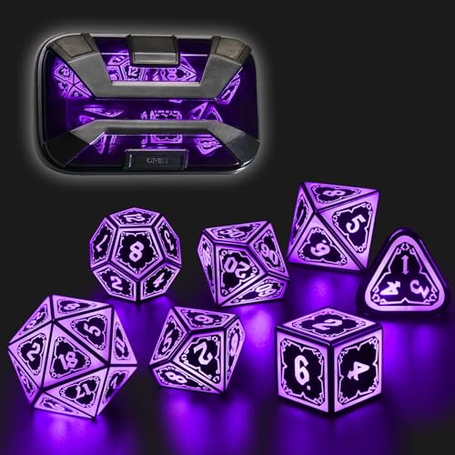 FONVGOGO Leuchtendes DND Würfel Set, Wiederaufladbar, Coole LED D&D Würfel 7-teilig mit Ladebox, Polyedrisches Dungeons and Dragons Würfelset für Rollenspiele Tischspiele (Astralsplitter Lila) FONVGOGO Leuchtendes DND Würfel Set, Wiederaufladbar, Coole LED D&D Würfel 7-teilig mit Ladebox, Polyedrisches Dungeons and Dragons Würfelset für Rollenspiele Tischspiele (Astralsplitter Lila) von FONVGOGO