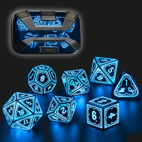 FONVGOGO Leuchtendes DND Würfel Set, Wiederaufladbar, Coole LED D&D Würfel 7-teilig mit Ladebox, Polyedrisches Dungeons and Dragons Würfelset für Rollenspiele Tischspiele (Astralsplitter Blau) FONVGOGO Leuchtendes DND Würfel Set, Wiederaufladbar, Coole LED D&D Würfel 7-teilig mit Ladebox, Polyedrisches Dungeons and Dragons Würfelset für Rollenspiele Tischspiele (Astralsplitter Blau) von FONVGOGO