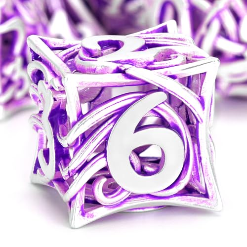 FONVGOGO Metall DND Würfel Set mit 7 Stück für Dungeons und Dragons, Hohles Polyedrisches Metall Ranken Würfelset D&D mit Etui, Rollenspiel Würfel (Rebe Lila) von FONVGOGO