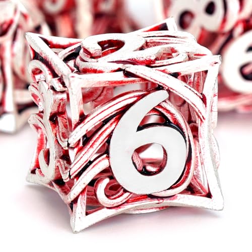 FONVGOGO Metall DND Würfel Set mit 7 Stück für Dungeons und Dragons, Hohles Polyedrisches Metall Ranken Würfelset D&D mit Etui, Rollenspiel Würfel (Rebe Rot) von FONVGOGO