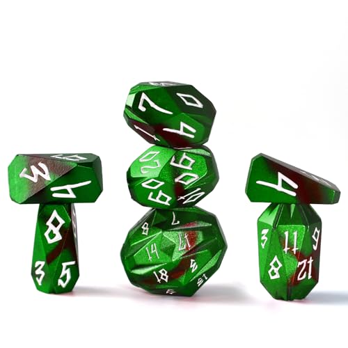 FONVGOGO Metall DND Würfel Set mit 7 Stück für Dungeons und Dragons, Polyedrisches Metall Stonehenge Würfelset D&D mit Etui, Rollenspiel Würfel(Stonehenge Schwarz Grün) von FONVGOGO