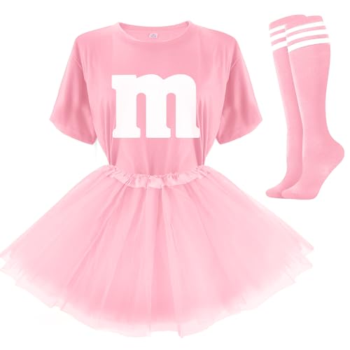 FONYFA Buchstabe M, Halloween-Kostüm, Tutu-Röcke, Frauen-Teamgruppen-T-Shirt, Süßigkeitenkostüm für Halloween, Weihnachten, Rosa (Azalea Pink), S von FONYFA
