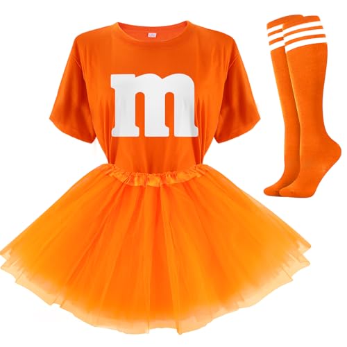FONYFA Buchstabe M, Halloween-Kostüme, Tutu-Röcke, Damen-Teamgruppen-T-Shirt, Süßigkeiten-Kostüm für Halloween, Weihnachten, Orange/Abendrot im Zickzackmuster (Sunset Chevron), M von FONYFA