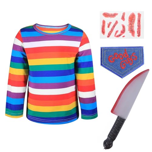 FONYFA - Halloween-Kostüm für Kinder, Regenbogenstreifen, Hemd-Aufkleber für Halloween-Partys, mehrfarbig, 130 cm FONYFA - Halloween-Kostüm für Kinder, Regenbogenstreifen, Hemd-Aufkleber für Halloween-Partys, mehrfarbig, 130 cm von FONYFA