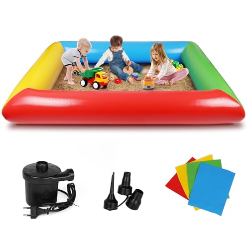 Aufblasbare Sandkiste, FOOING Kinder Sandbox Aufblasbare Sandkasten Kinder Sandgrube, 78,74 x 59,05 '' Square aufblasbarer Sandkasten für Garten/Strand/Park, Kinder Ballgrube von FOOING