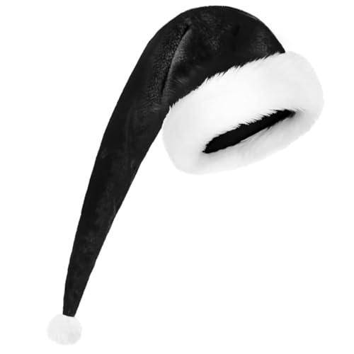 Lang Weihnachtsmütze, Plüsch Weihnachtsmann Mütze, Nikolausmütze mit Dicker Fellrand, Santa Clause Mütze, für Cosplay, Weihnachtsfeier, Partys (Schwarz) von FORDJA