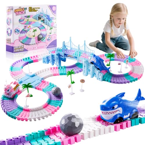 Animals Track Rennbahn-Spielset, 194-teilig, mit Hai und Einhorn Autos, Flexible Strecke mit Brücke, Spielzeug für Kinder ab 3 Jahren Animals Track Rennbahn-Spielset, 194-teilig, mit Hai und Einhorn Autos, Flexible Strecke mit Brücke, Spielzeug für Kinder ab 3 Jahren von FORESTDREAM