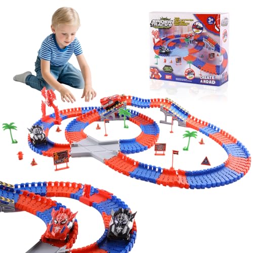 Spider Tracks Rennbahn-Set, 212 Teile, 2 Spinnen-Rennautos, DIY Streckenbausatz für Kinder ab 3 Jahren Spider Tracks Rennbahn-Set, 212 Teile, 2 Spinnen-Rennautos, DIY Streckenbausatz für Kinder ab 3 Jahren von FORESTDREAM