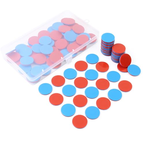 FORETOGO 100 Stück Wendeplättchen Rot Blau Plastik,Rechenplättchen Grundschule,Plastikchips für Lernspiele mit Aufbewahrungsbox,Rot-Blaue Zählchips für Kinder-Rechenaufgaben von FORETOGO
