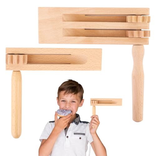 FORETOGO 2 Stück Holzratsche Geräusche Maker,Einzel- und Doppelreihen Holz Spinning Ratsche,Krachmacher,Holz Rassel Ratsche für Sportwettkämpfe,Musikalische Darbietungen,Feiern von FORETOGO