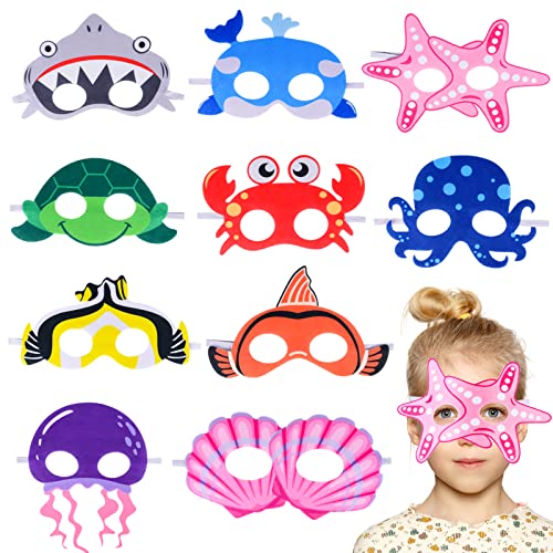FORMIZON 10 Stück Ozeantiere Filz Masken, Meerestier Masken für Erwachsene und Kinder, Filz Ozean Tiermasken mElastischen Seil für Kindergeburtstag Maskerade Mottoparty, Cosplay Party Masken von FORMIZON