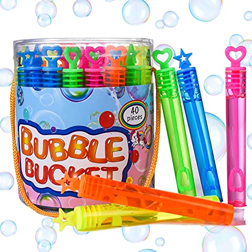 FORMIZON Seifenblasen Set, 40 Stück Regenbogen Farben Seifenblasen Stäbe, Seifenblasen für Kindergeburtstag Bubble Geschenke Hochzeit Party (40 Stück) von FORMIZON
