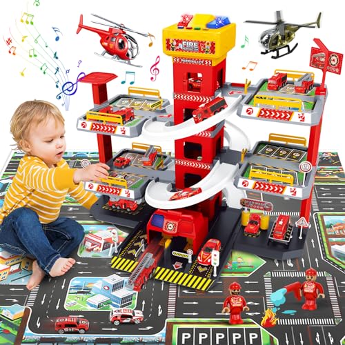 FORMIZON 5 Stockwerke Parkhaus für Kinder, Parkgarage Feuerwehr und Polizei mit Garage, Rampen, Aufzug, Tankstelle, Licht & Sound, Spielzeug Parkhaus mit 12 Autos und 3 Hubschrauber für Kinder (Rot) FORMIZON 5 Stockwerke Parkhaus für Kinder, Parkgarage Feuerwehr und Polizei mit Garage, Rampen, Aufzug, Tankstelle, Licht & Sound, Spielzeug Parkhaus mit 12 Autos und 3 Hubschrauber für Kinder (Rot) von FORMIZON