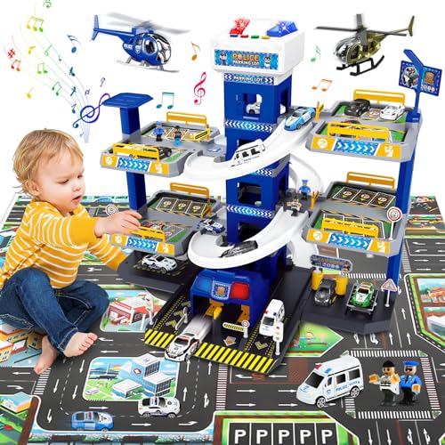 FORMIZON 5 Stockwerke Parkhaus für Kinder, Parkgarage Feuerwehr und Polizei mit Garage, Rampen, Aufzug, Tankstelle, Licht & Sound, Spielzeug Parkhaus mit 12 Autos und 3 Hubschrauber für Kinder (Blau) FORMIZON 5 Stockwerke Parkhaus für Kinder, Parkgarage Feuerwehr und Polizei mit Garage, Rampen, Aufzug, Tankstelle, Licht & Sound, Spielzeug Parkhaus mit 12 Autos und 3 Hubschrauber für Kinder (Blau) von FORMIZON