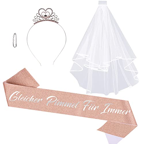 FORMIZON Bride to be Schärpe, Junggesellinnenabschied Schärpe, JGA Deko mit Weißer Schleier mit Kamm, Krone Haarreif, Brautschleier Set für Braut to be, Team Braut, Poltern Frauen (Roségold) von FORMIZON