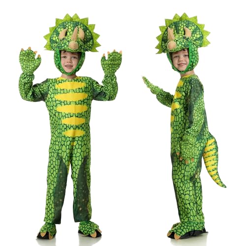 FORMIZON Dinosaurier Kostüm für Kinder, Dinosaurier Tier Pyjamas, Triceratops Kostüm, Tierische Jumpsuits Unisex Jungen Mädchen für Karneval, Halloween, Cosplay und Dress Up Party (1, L) von FORMIZON