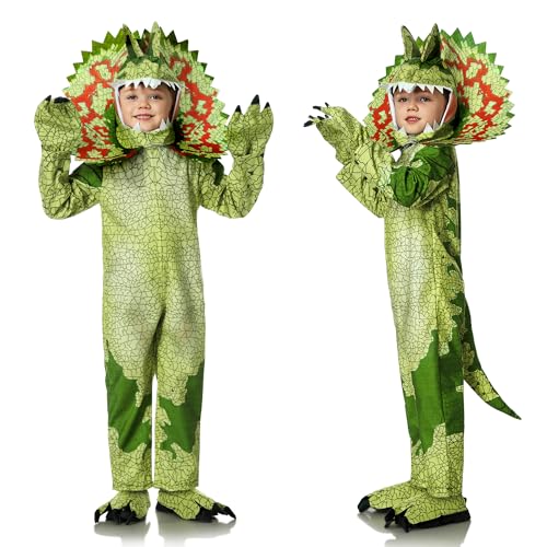 FORMIZON Dinosaurier Kostüm für Kinder, Dinosaurier Tier Pyjamas, Triceratops Kostüm, Tierische Jumpsuits Unisex Jungen Mädchen für Karneval, Halloween, Cosplay und Dress Up Party (2, L) von FORMIZON