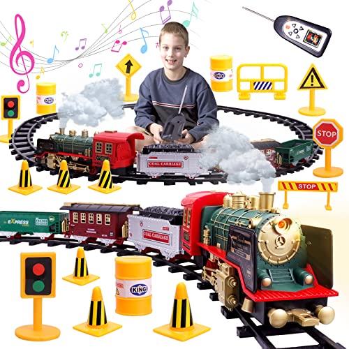FORMIZON Elektrischer Zug Set für Kinder, Eisenbahn Schienen Zug Set, Fernbedienung dampfzug Spielzeug mit Dampf, Sounds und Lights, Kreatives Spielzeug für Kinder ab 6+Jahren von FORMIZON